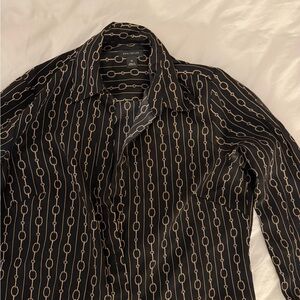 Ann Taylor Chain Patterned Button Up Blouse